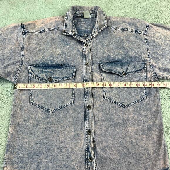 Sudden Impact Vintage Pink Stone Washed 1980's Denim Button Down Shirt SZ Small - Picture 3 of 7